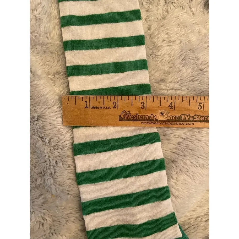 1 PAIR LEFT!! Women's Holiday Green & White Striped Santa Over The Knee Sock